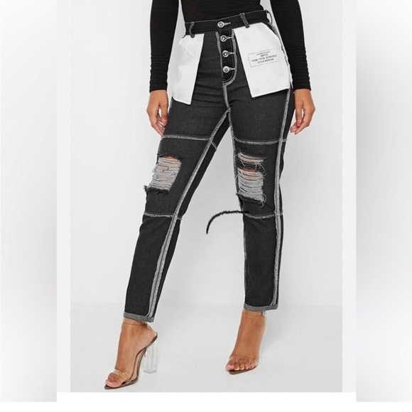 NWT ! Manière De Voir Inside Out Black High Rise Jeans Size 6 - Picture 1 of 6